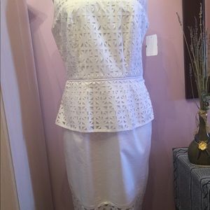 MILLY 💕 Mia Laser Cut Peplum Dress” White size 8